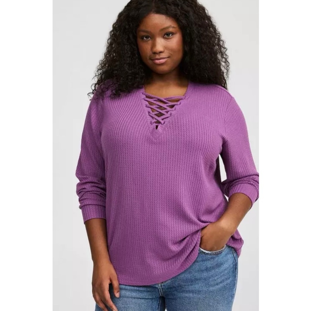 TORRID | Waffle Lace Up V-Neck Long Sleeve Top in Concord‎ Grape Sz. 4 or 4x